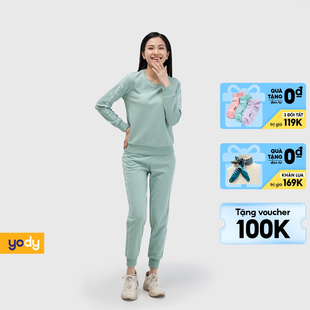 Đồ bộ nữ dài tay YODY thu đông cao cấp, bộ quần áo nỉ nữ mặc nhà dáng ôm gọn gàng trẻ trung năng động BTN4152