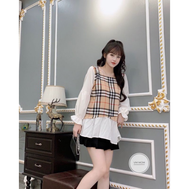 Áo bầu thu kẻ bebery dài tay