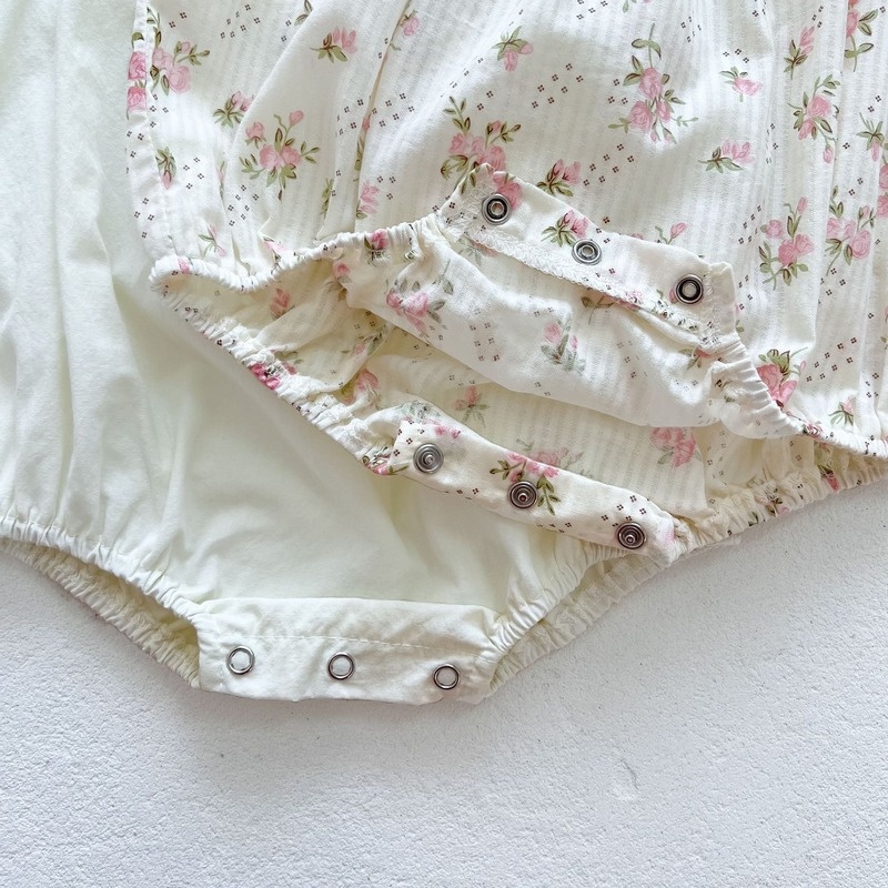 Bộ Áo Liền Quần Tay Ngắn Bằng Vải Cotton In Hoa Dễ Thương Dành Cho Bé Gái Sơ Sinh