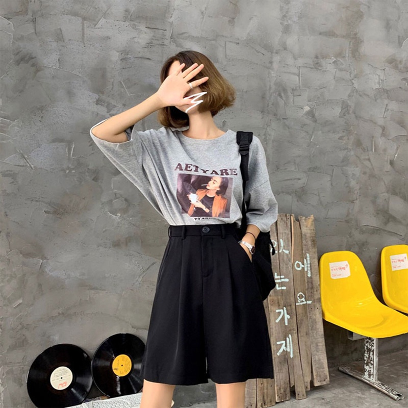 Quần Short Nữ Lưng Cao Ống Rộng Màu Sắc Thanh Lịch