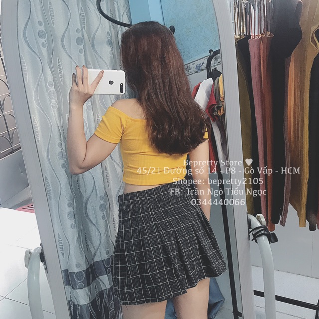 Áo croptop bẹt vai dây rút tay ngắn | BigBuy360 - bigbuy360.vn