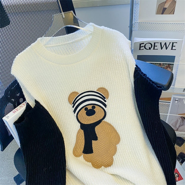 Áo Len Dáng Rộng Hở Vai Màu Sắc Tương Phản Thời Trang Thu Đông Dành Cho Nữ