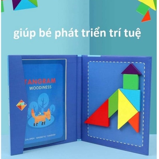 Đồ chơi xếp hình gỗ Tangram 7 mảnh nam châm cho bé phát triển tư duy