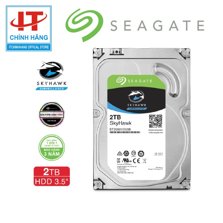 Ổ Cứng HDD Seagate Skyhawk 2TB 3.5" Sata 6Gb/s/64MB Cache/5900RPM