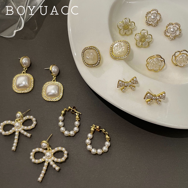 Khuyên Tai Đính Đá Ngọc Trai Nhân Tạo Phong Cách Retro Thời Trang Mùa Hè Hàng Mới 2022 Dành Cho Bạn Nữ