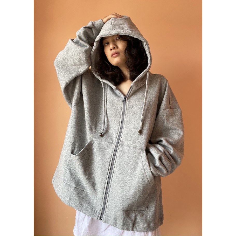 Hoodie basic nữ xám lông chuột (Free size)