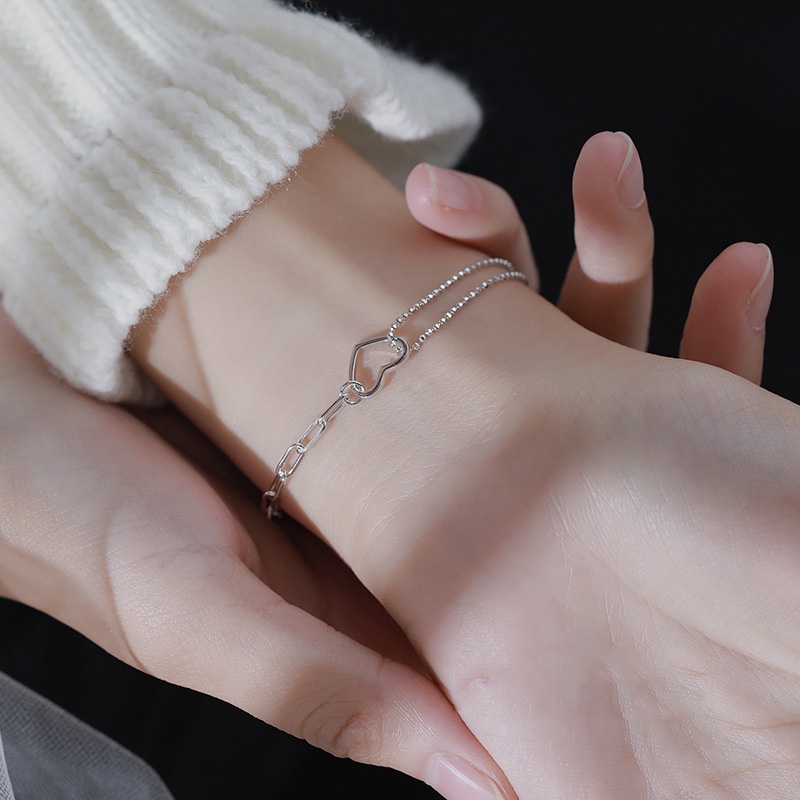 Vòng Tay Hai Lớp Ghép Hình Trái Tim Xu Hướng Mới Mùa Hè