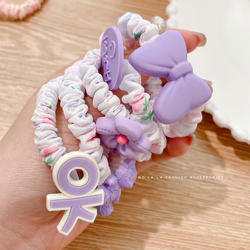 Set 5 Dây Buộc Tóc Cao Su Co Giãn Họa Tiết Hoạt Hình Đáng Yêu Phong Cách Hàn Quốc