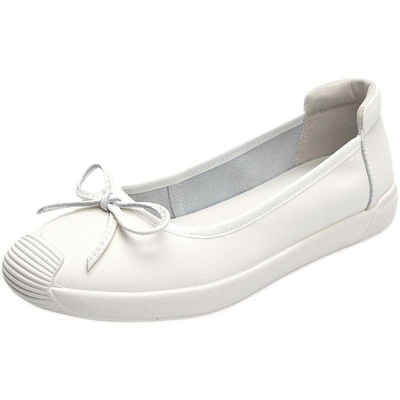 Giày Búp Bê Da Thật Đế Bằng Thắt Nơ Dễ Thương Thời Trang Cho Bạn Gái