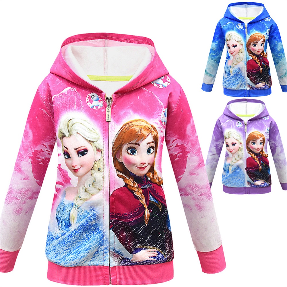 Mới Áo Khoác Cotton Tay Dài Có Nón Khóa Kéo In Hình Công Chúa Anna Frozen Cho Bé Gái 2-10 Tuổi