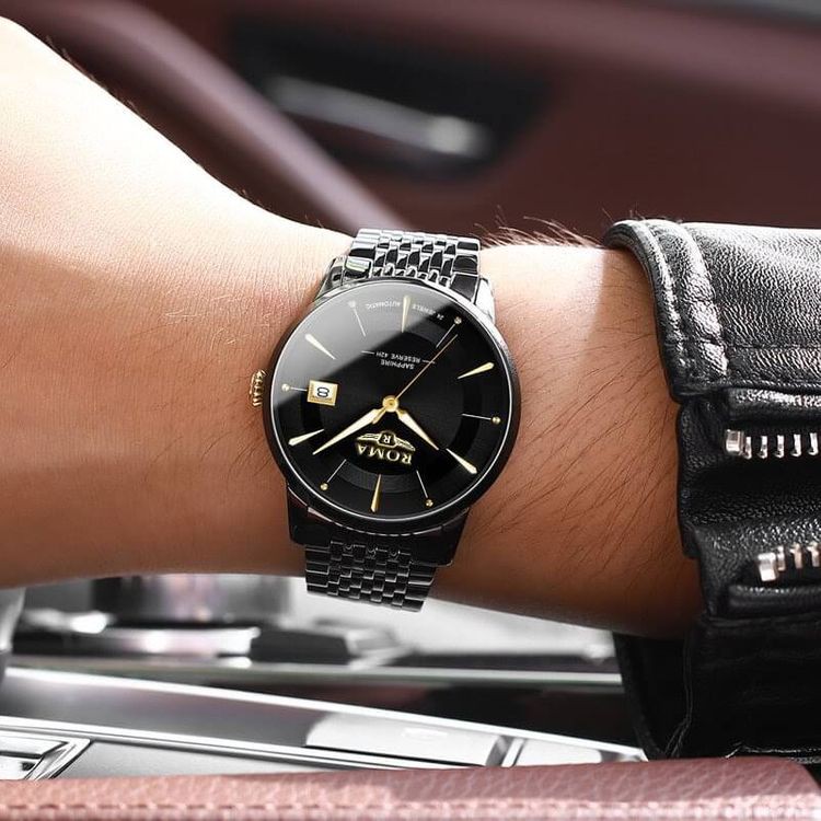 Đồng hồ nam ROMA kim cương đen sang trọng, máy Nhật dây thép siêu bền giá tốt [Ảnh Thật] | BigBuy360 - bigbuy360.vn