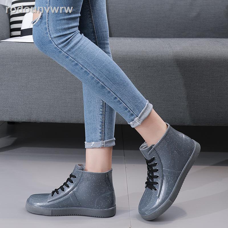 ﹍ ☞ ✑Giày đi mưa thời trang thu đông phụ nữ tất cả các trận đấu ống ngắn dành cho người lớn ủng nước bốt Martin bao cộng