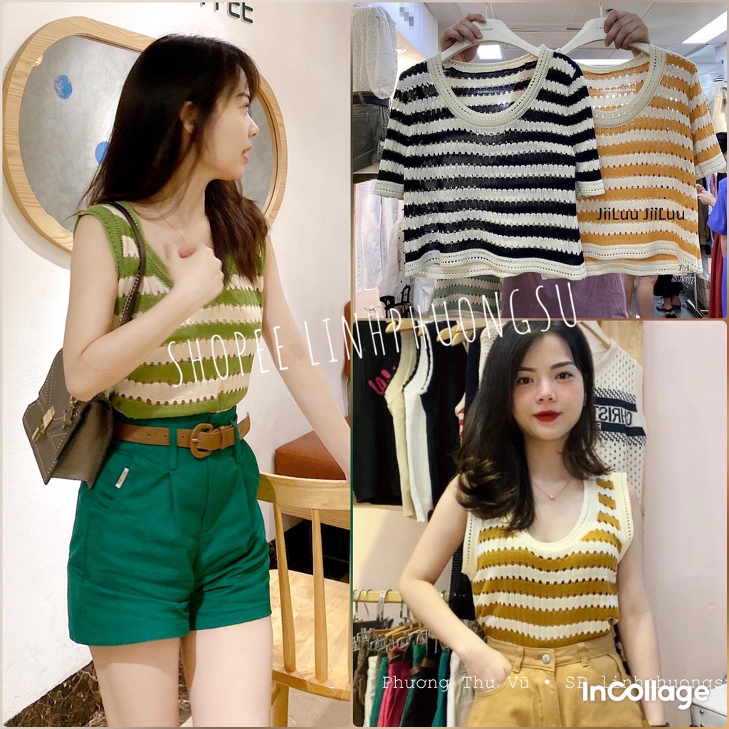 Áo len Mongtoghi kẻ ngang cộc tay sát nách < MỚI NHẤT>