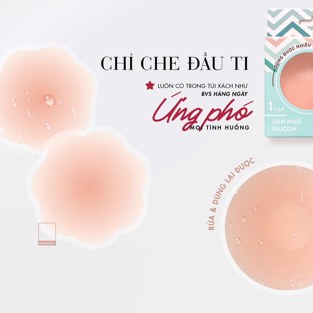 1 Cặp dán nhũ silicon hình hoa màu da BOM SISTER D014