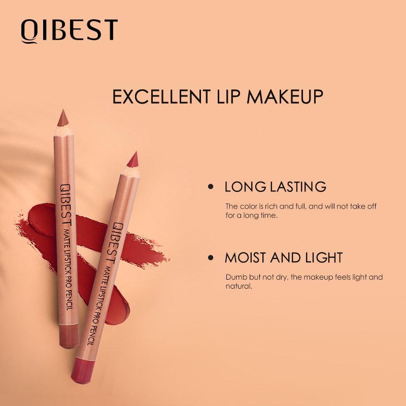 Set chì kẻ viền môi và son môi dạng bút Qibest giữ ẩm cao cấp gồm 15 màu sắc 20g | BigBuy360 - bigbuy360.vn