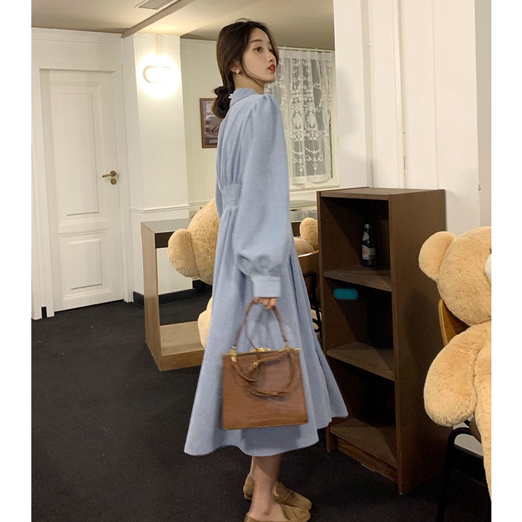 IELGY    Đầm Nhung Cổ polo Dáng Dài Vừa Thời Trang Pháp Thanh Lịch Cho Nữ