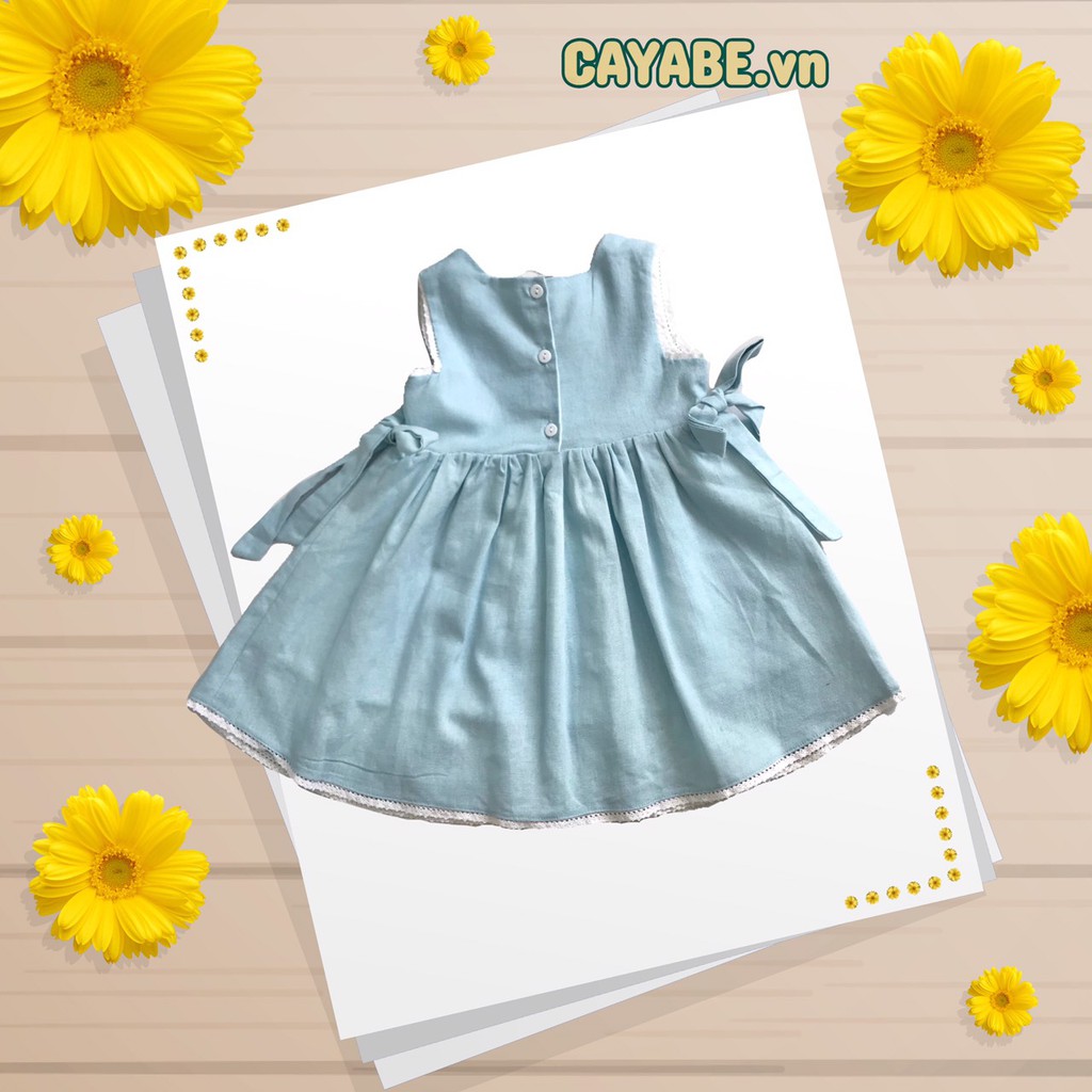 ĐẦM CHO BÉ GÁI CAYABE XANH DƯƠNG NHẠT DÂY THẮT NƠ VIỀN REN (QUẦN ÁO TRẺ EM)