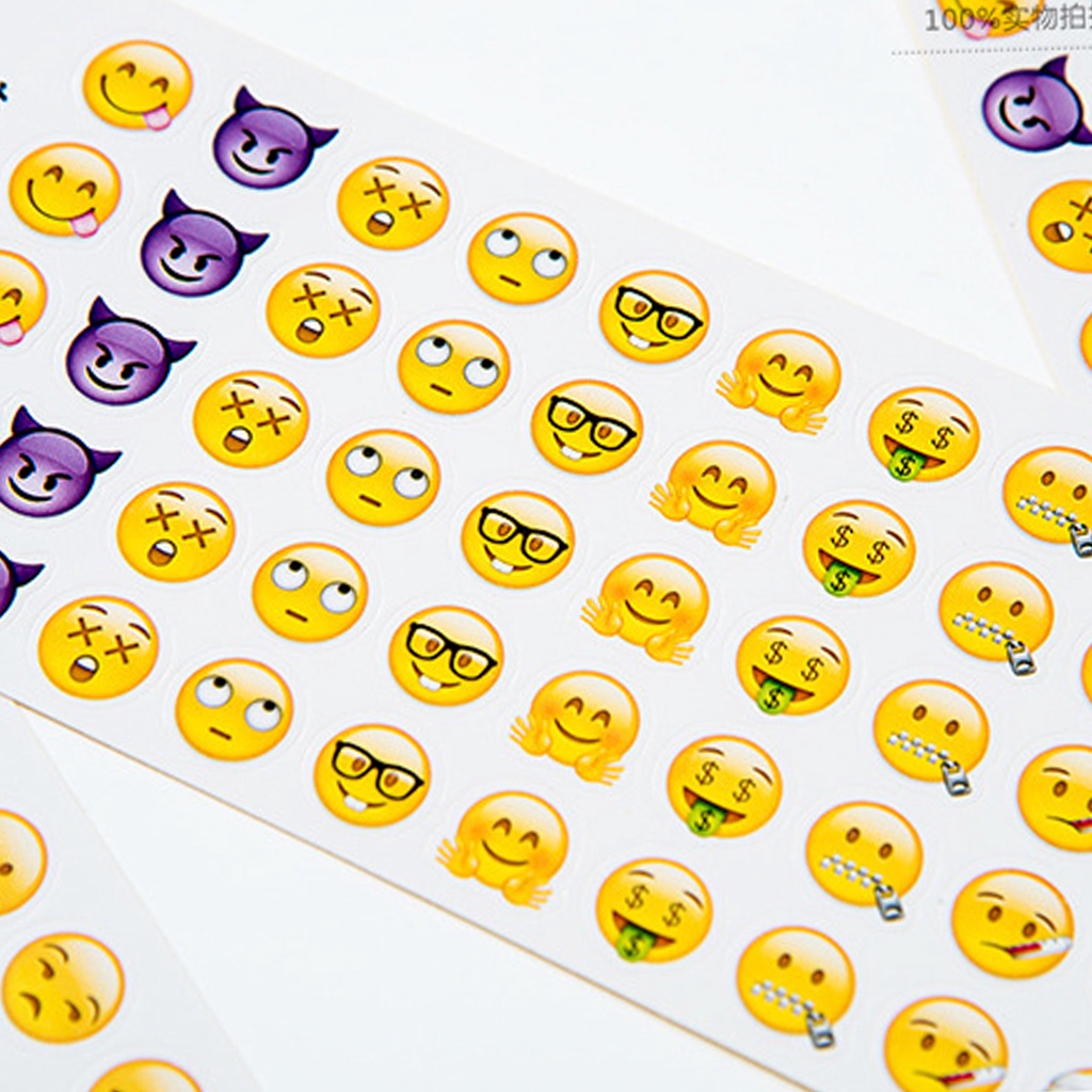 Set 12 Tờ Nhãn Dán Mini Họa Tiết Biểu Tượng Cảm Xúc Dễ Thương Trang Trí Nhật Ký / Văn Phòng / Tr
