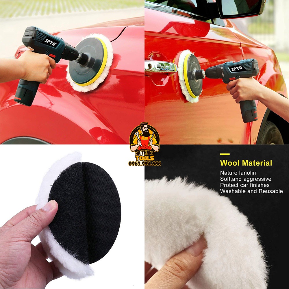 Bộ 5 Phớt Lông Cừu Đánh Bóng Xe, Xóa Xước 75mm - 180mm