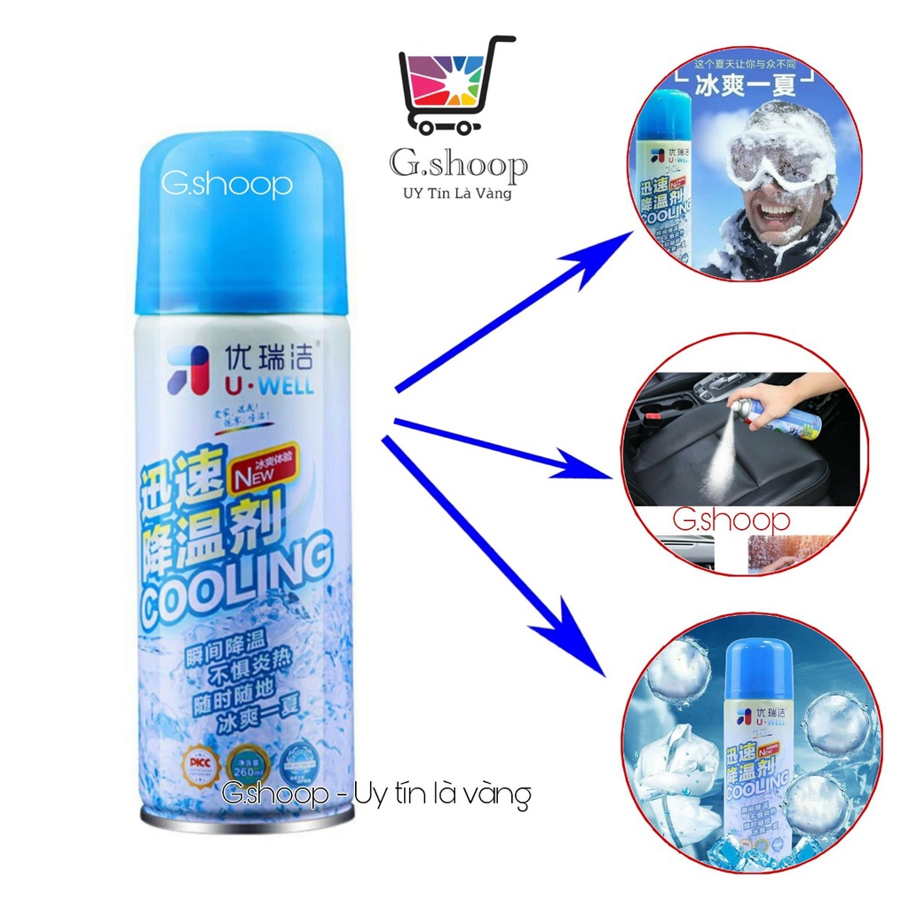 Bình xịt  lạnh tức thời nội thất ô tô xe máy COOL 160ml, chai xịt làm mát  cơ thể