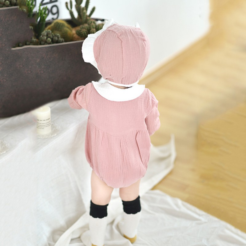 Baby Cute Embroidery Girl Bodysuit cotton jumpsuit+Hats Long Sleeve Clothing Sets