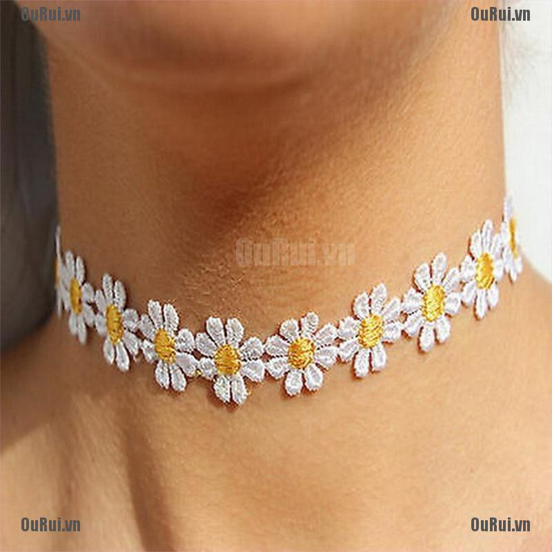 Vòng Cổ Choker Họa Tiết Hoa Cúc Vàng Trắng Xinh Xắn Cho Nữ