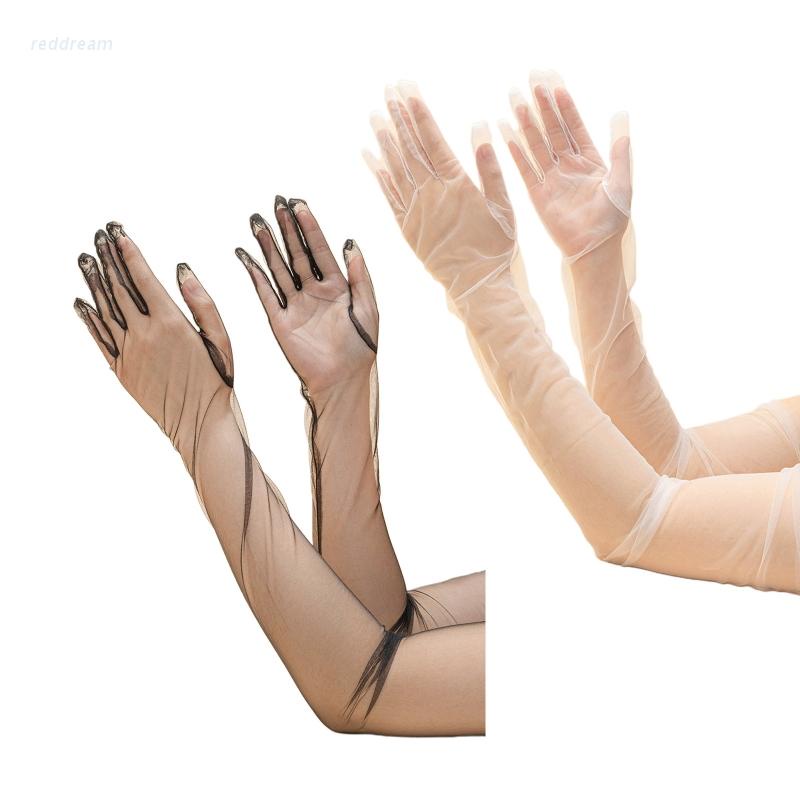 Găng Tay Lưới Dài Hở Ngón Màu Đỏ Phù Hợp Cho Người Trẻ Trung