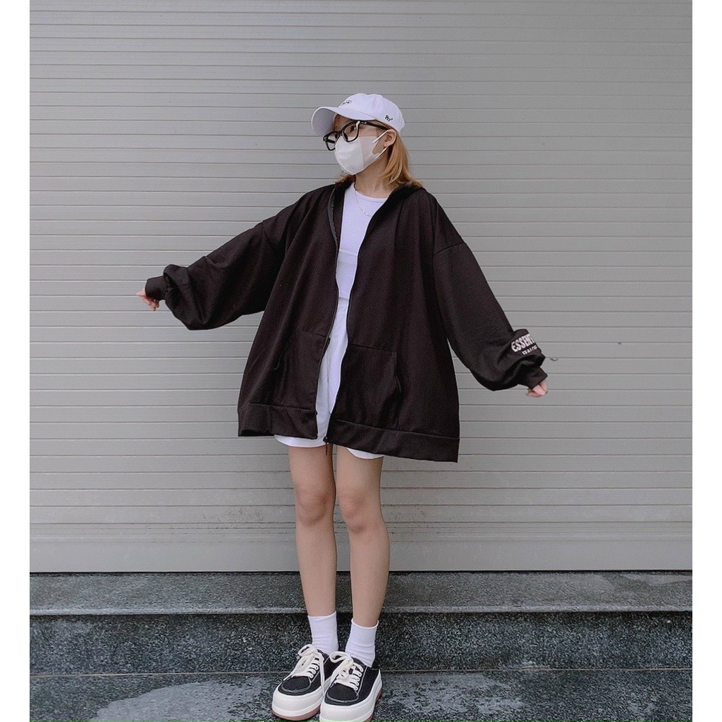 Áo khoác nỉ 🌸 Áo nữ ESSENTIAL hai màu trắng đen tay bồng FORM RỘNG OVERSIZE HOLA | BigBuy360 - bigbuy360.vn