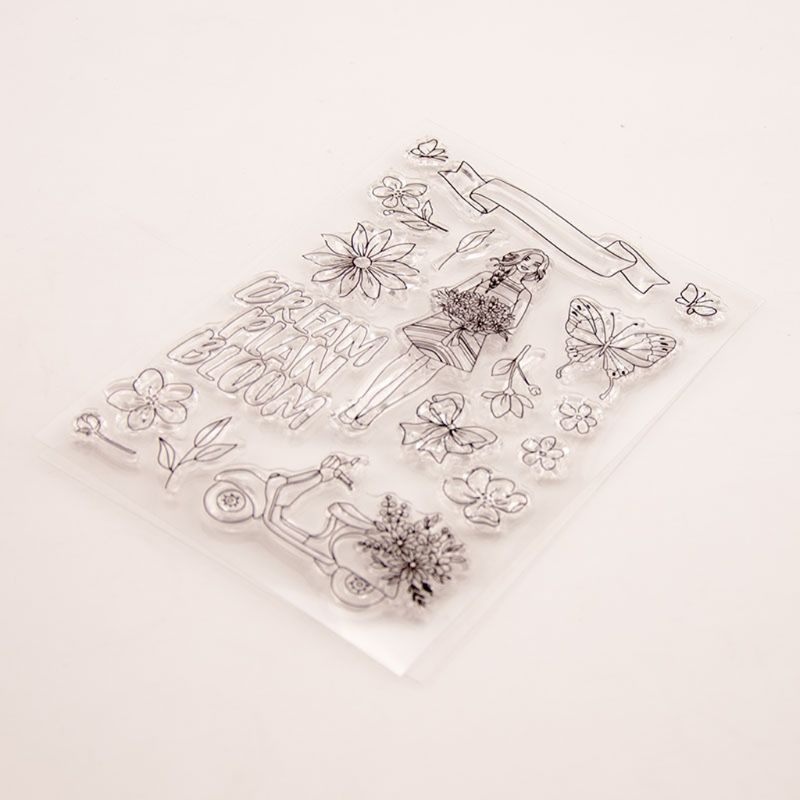 Con Dấu Silicone Trong Suốt Hình Cô Gái Và Hoa Trang Trí Scrapbook