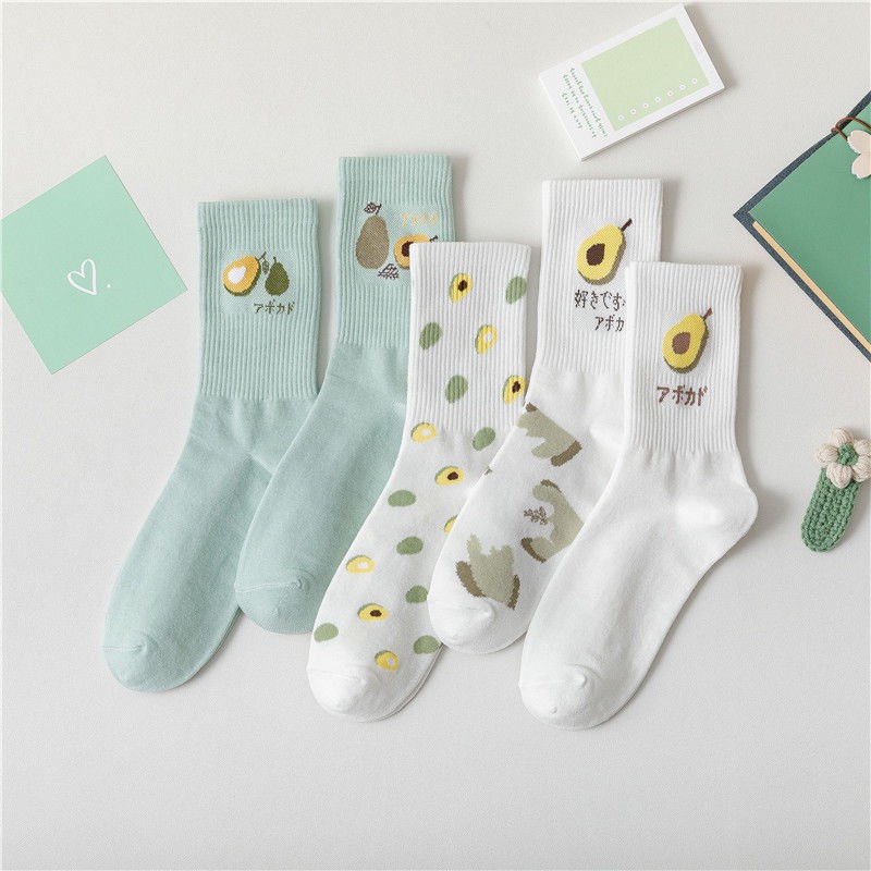 Tất nữ cổ cao MOKANA tất nhún họa tiết hoa quả xinh xắn TC08