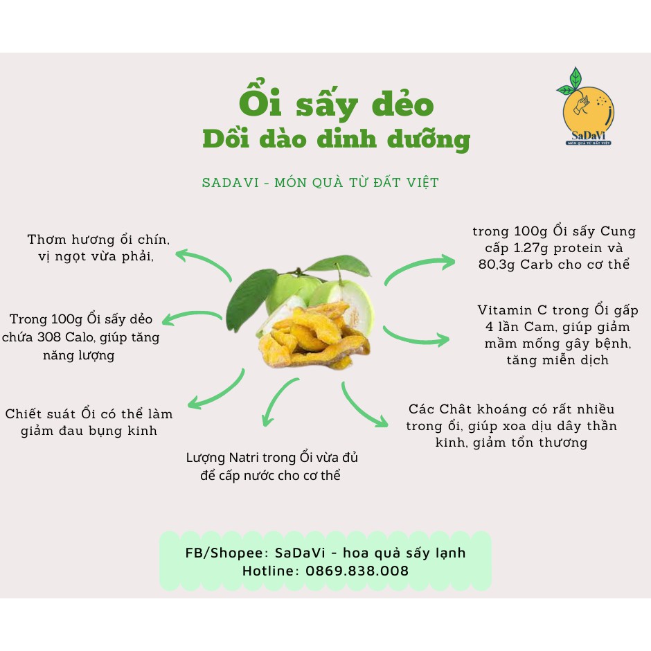 ỔI SẤY DẺO thơm ngon chua ngọt ít đường SaDaVi - đồ ăn vặt Việt Nam healthy - Túi Zip 100g