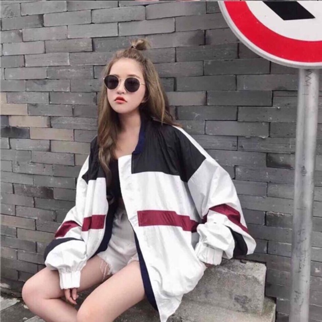 Áo Khoác Dù Phối Màu Trắng