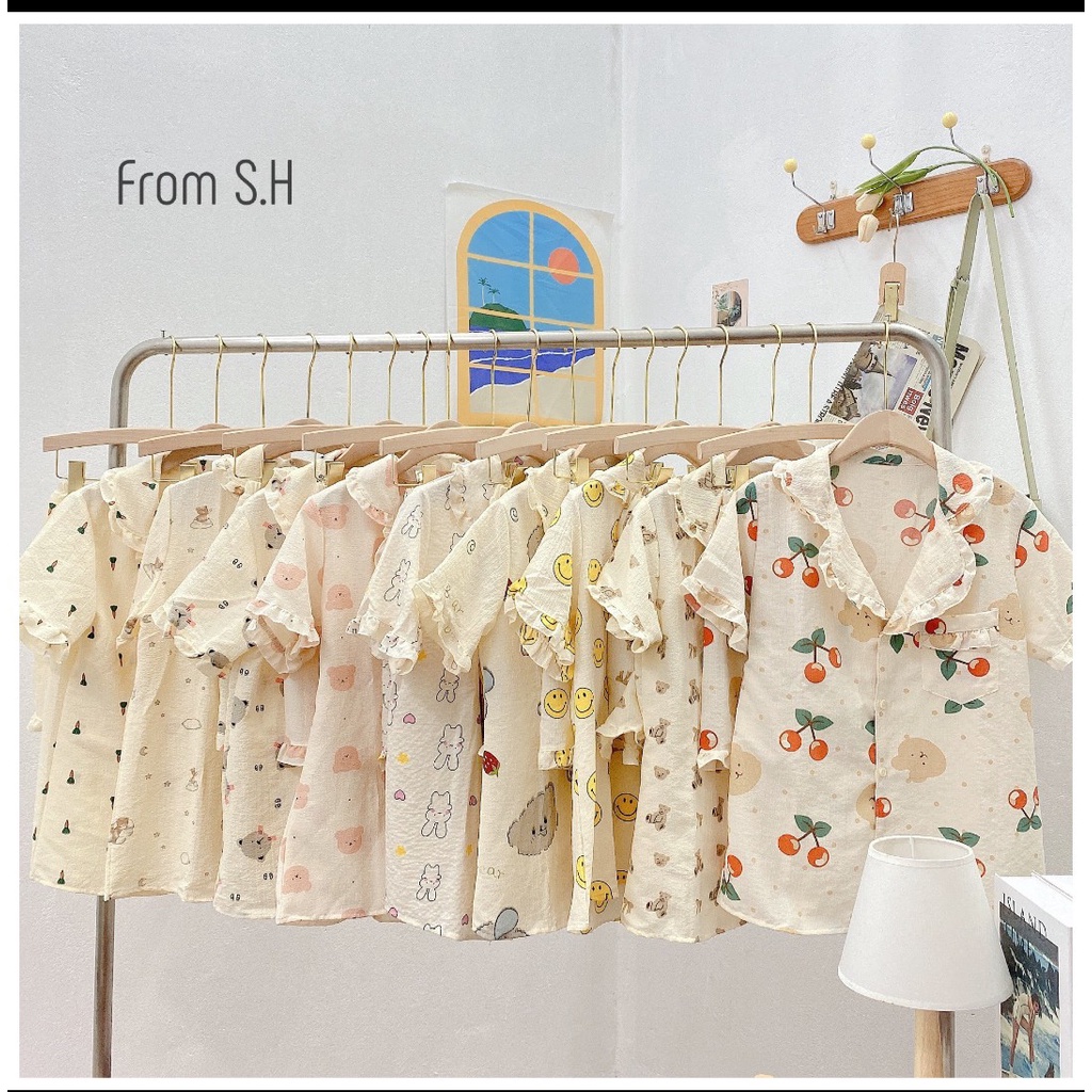 BỘ ĐỒ NGỦ PYJAMA CHO NỮ CHẤT ĐŨI XỐP SIÊU ĐẸP QUẦN ĐÙI ÁO CỘC VIỀN BÈO
