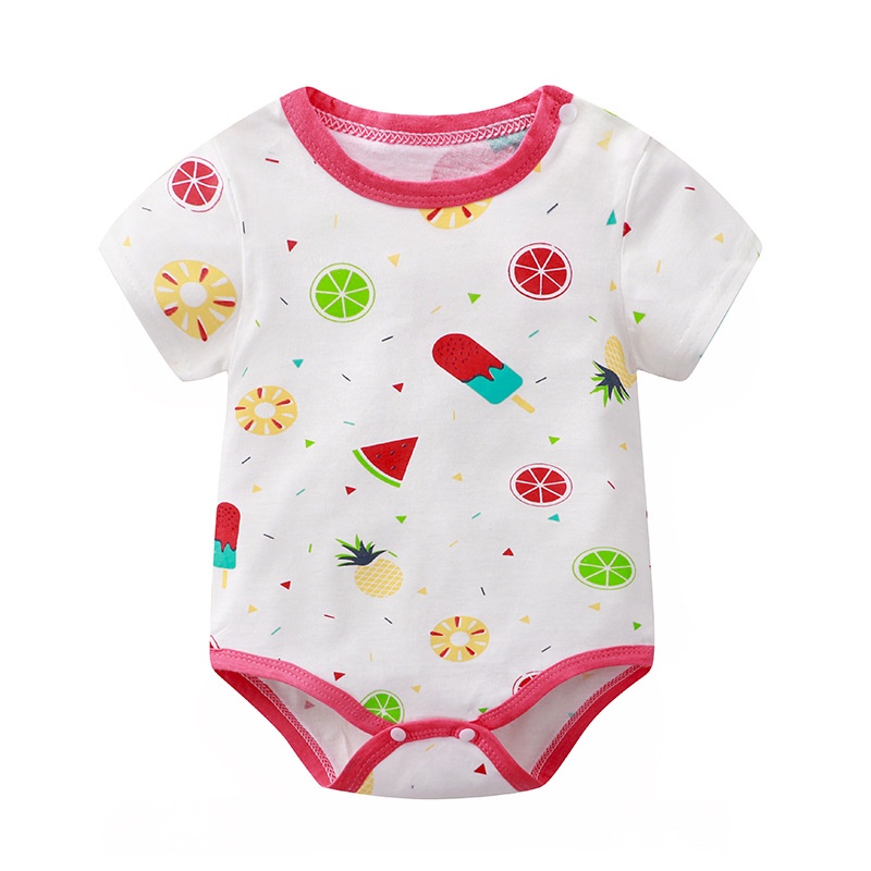 Áo liền quần LUCKYCANDY tay ngắn vải cotton in họa tiết đáng yêu thời trang cho bé 0 - 12 tháng tuổi