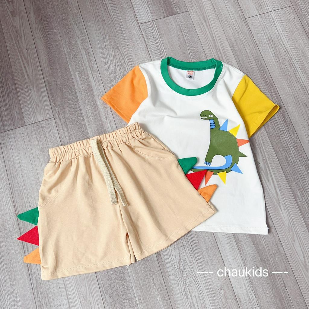 Đồ Bộ Bé Trai Vải Cotton Mềm Mát In Hình Khủng Long 3D, Bộ Cộc Tay Cho Bé Mặc Đi Chơi, Đi Học CK343