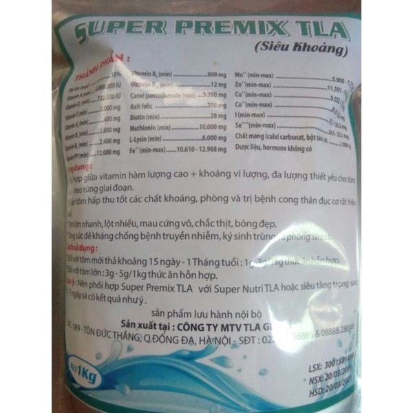 Super premix TLA  giúp tôm mau lớn , chắc thịt, giảm chi phí nuôi,... Sài 1lan là mê luôn