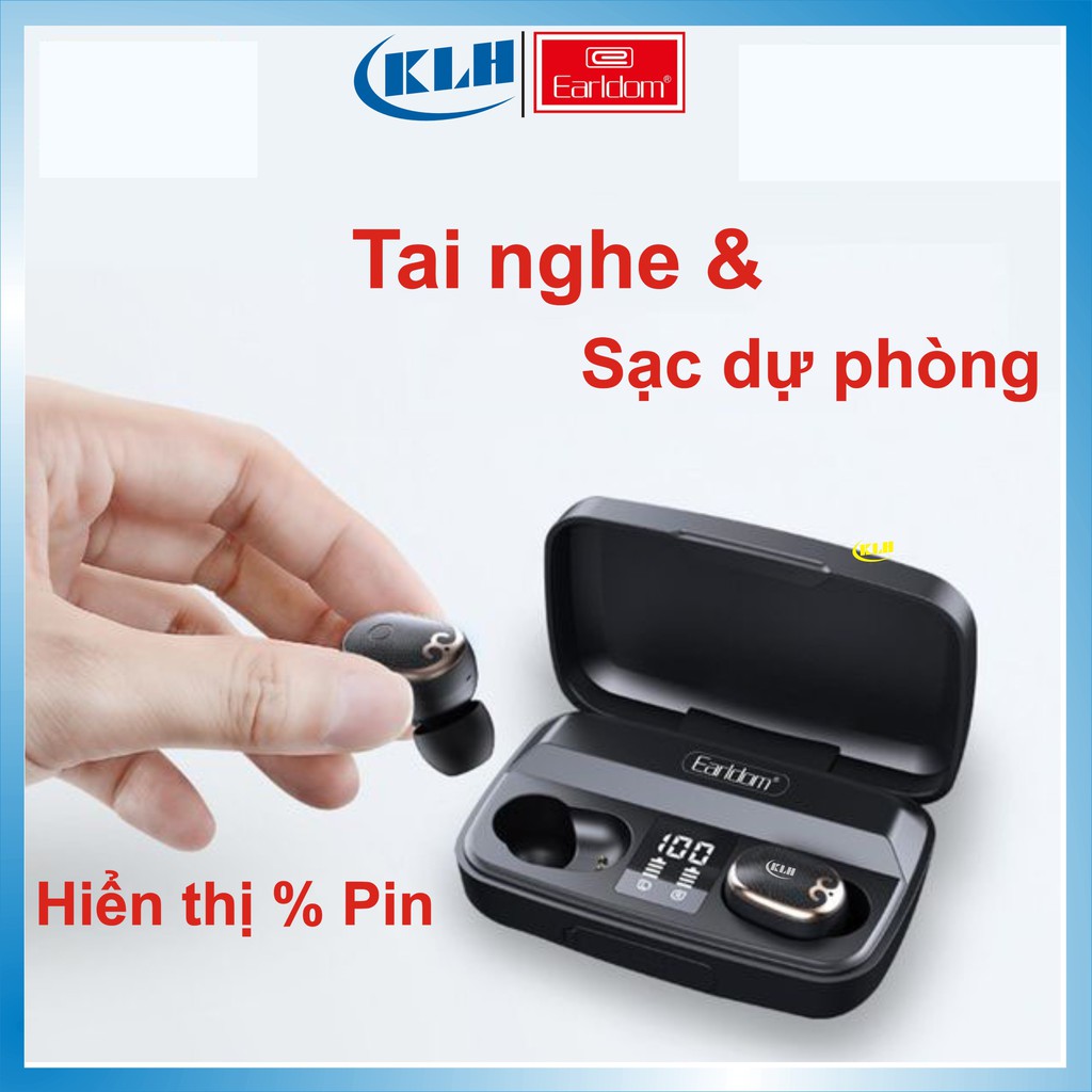 Tai nghe bluetooth không dây true wireless Earldom BH38, có cửa sổ tự động kết nối kiêm sạc dự phòng