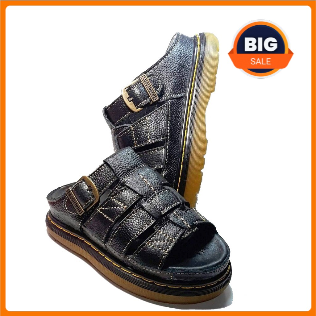 Dép Nam quai ngang Doctor Dr.Martens da bò cao cấp hàng VNSX - Đế Lót Da Bò - Mã D2