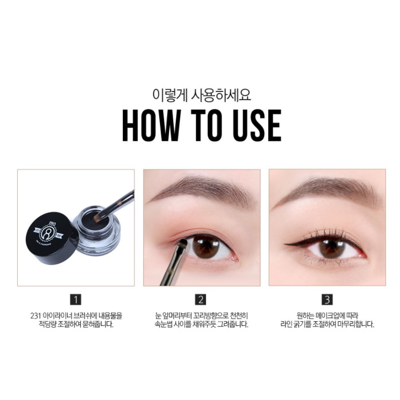 Kẻ mắt PICCASSO PRO 8 CHEONGDAM Stay On Gel Eye Liner 3.7g + Cọ trang điểm 231 Eyeliner