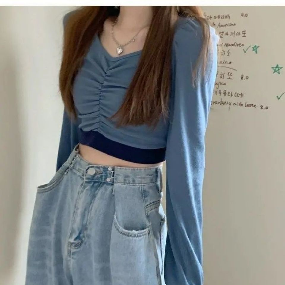 Áo Thun Tay Dài Cổ Chữ V Dễ Phối Đồ Thời Trang Phong Cách Hàn Quốc Cho Nữ 2022