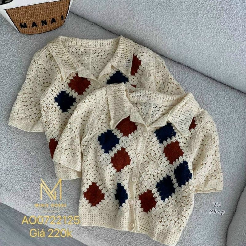 Áo len cổ bẻ họa tiết hàng QCL1