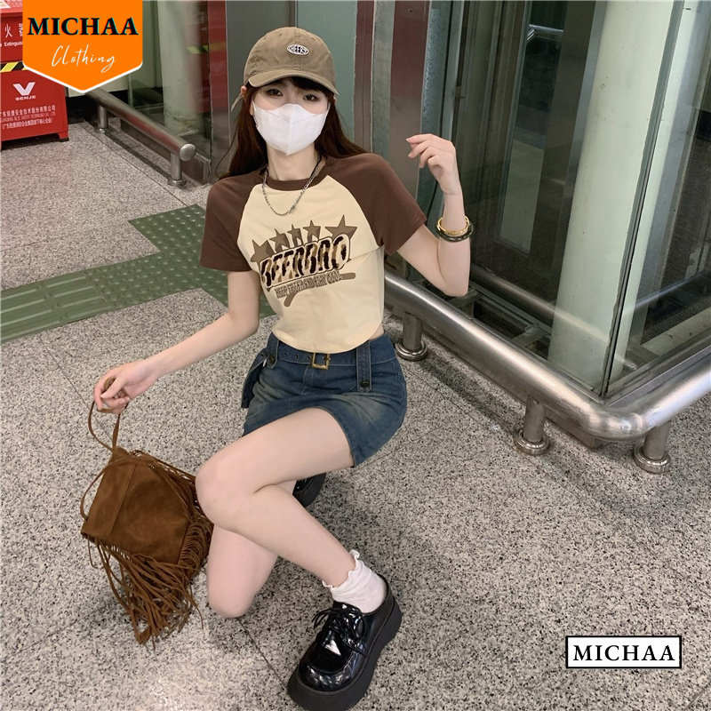 Áo Croptop Nữ Cổ Tròn Tay Ngắn BEER BRO Đẹp Ôm Body, Áo Thun Croptop Kiểu Sexy Chất Thun Borip - MICHAA CR60