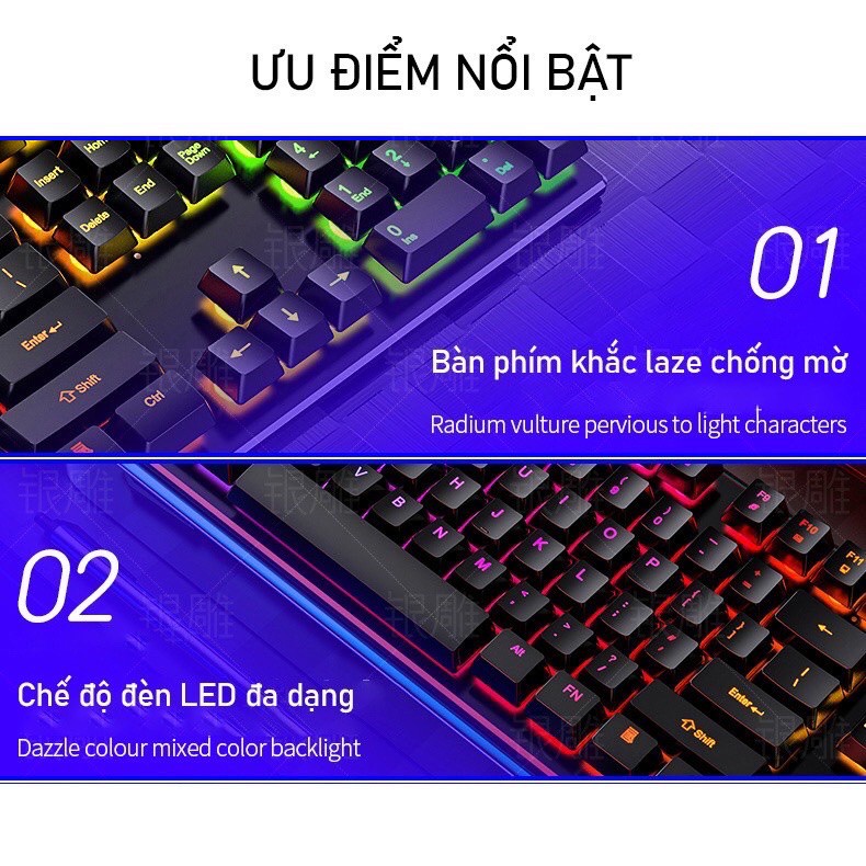 Bàn Phím Máy Tính Gaming RGB Xuyên Chữ YINDIAO V4 Có Dây/Đèn LED