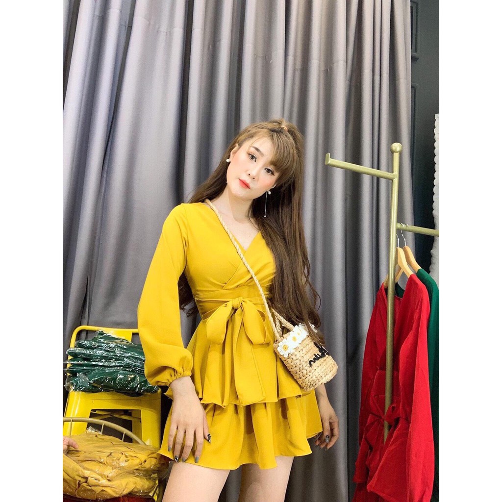 Jum hai tầng cổ v tay dài + Ảnh thật