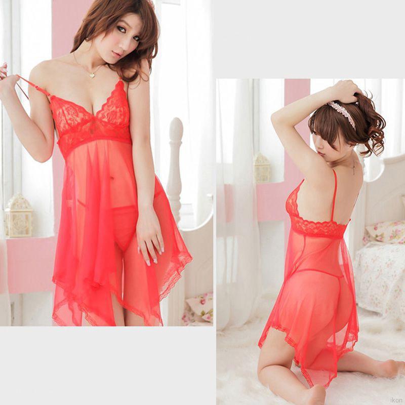 Đầm Ngủ Phối Ren Hoa Thiết Kế Cổ Chữ V Khoét Sâu Quyến Rũ