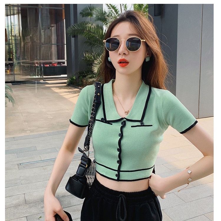 Áo SUXI tay ngắn cổ bẻ thời trang mùa hè cá tính cho nữ