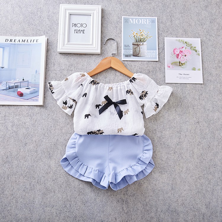 D81 váy đầm bé gái thời trang hè set áo thun ngắn tay quần short xinh xắn
