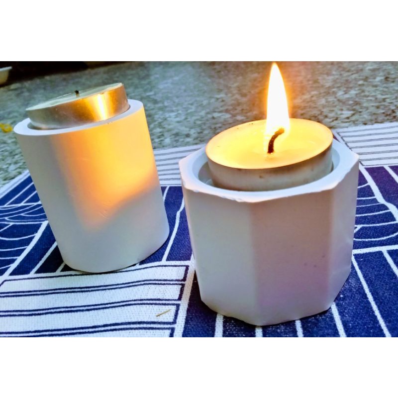 Set Lọ Thạch cao trắng làm đế &amp; 2 Nến thơm Tealight thiếc có decor TẶNG SỎI SUỐI TRONG LỌ - 9293store - 9293trangtri