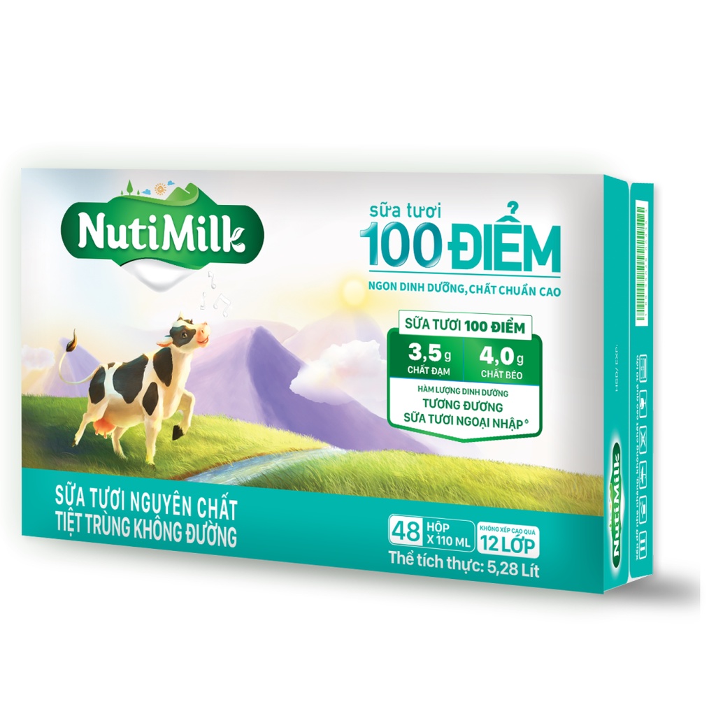 NutiMilk Sữa tươi 100 điểm - Sữa tươi tiệt trùng nguyên chất không đường 110ml  -NUTIFOOD - CIRINO