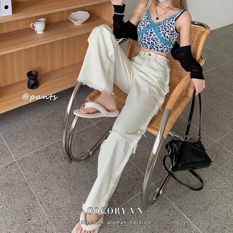 Cocory vn Quần Jean Lưng Cao Ống Rộng Thời Trang Hàn Quốc Dành Cho Bạn Nữ